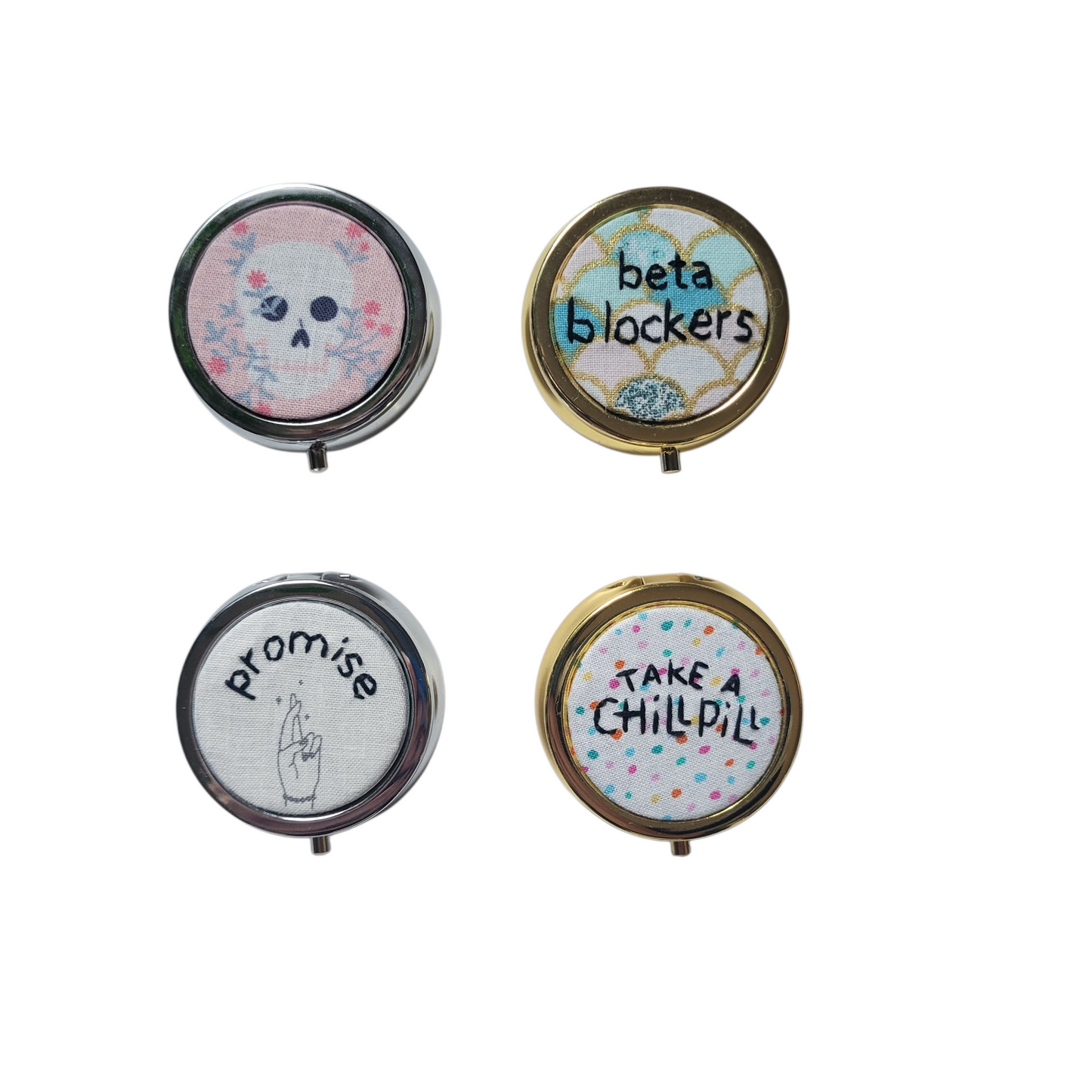 Mini Embroidered Pillbox - triple compartment