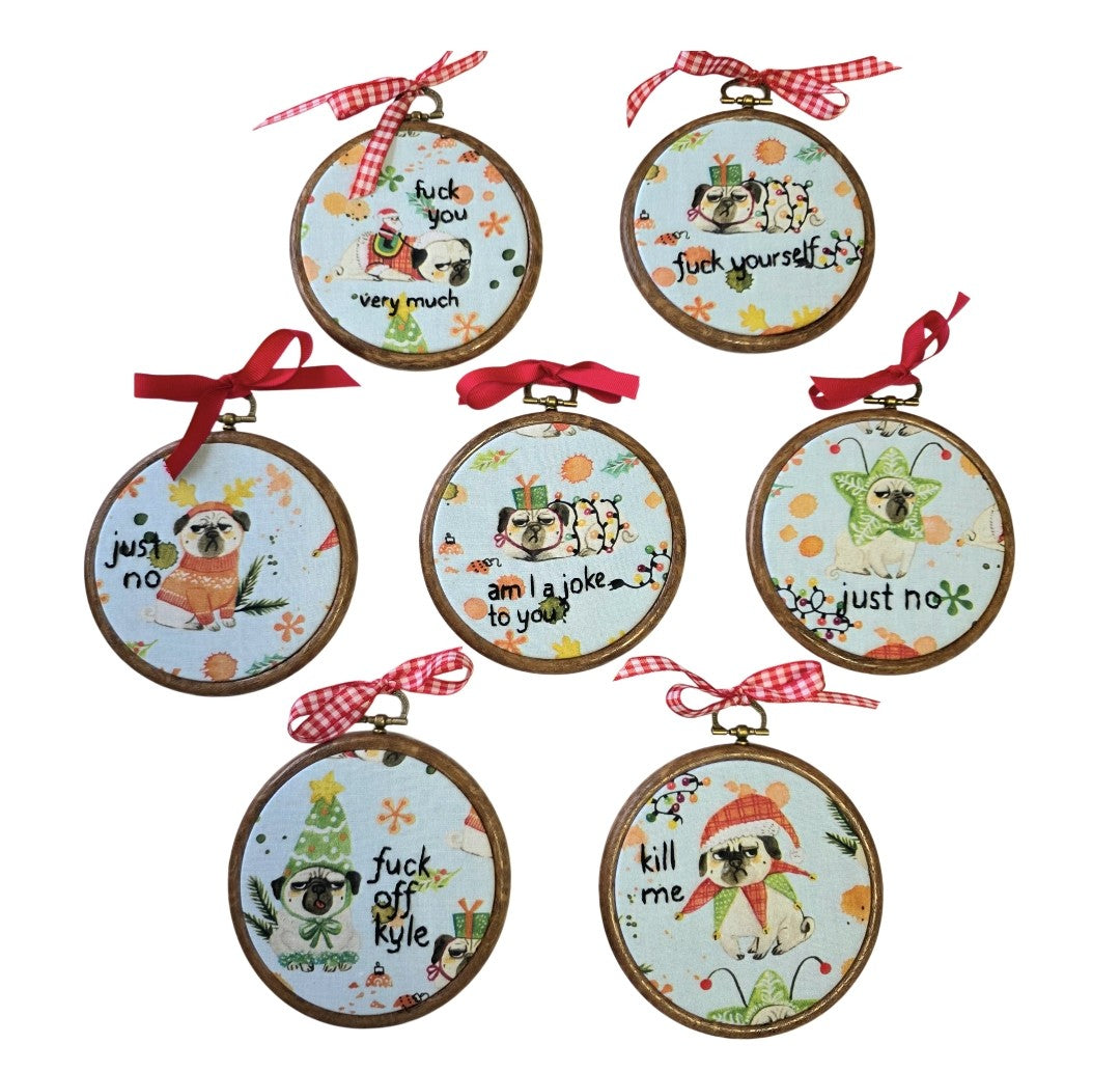 Grumpy Pug - Ornament or wall hanging