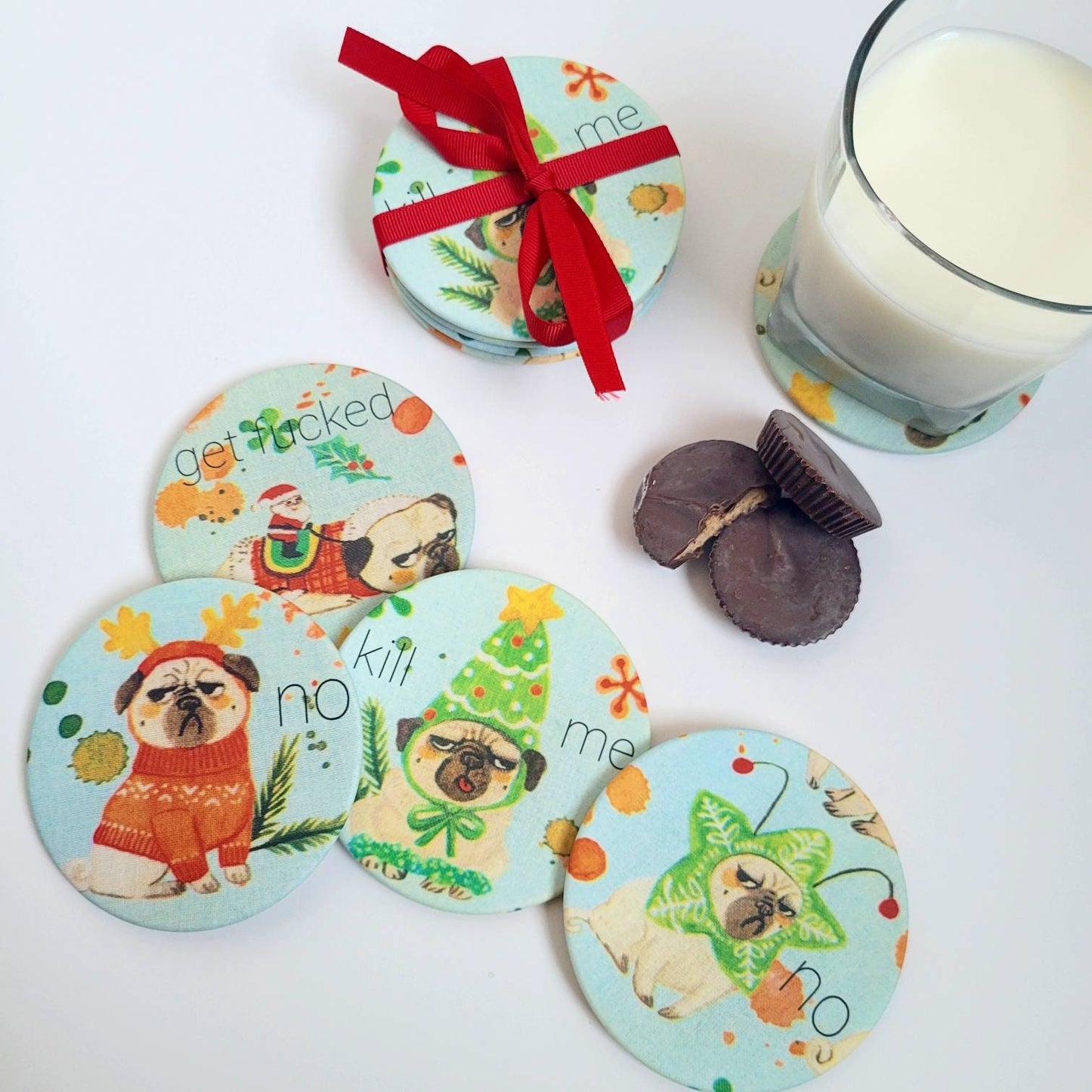Grumpy Pug | Embroidery Replica Coaster (set of 4)