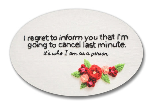 2.25" Cancel Last Minute | Oval Embroidery Replica Magnet