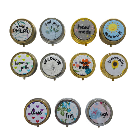 Mini Embroidered Pillbox - triple compartment
