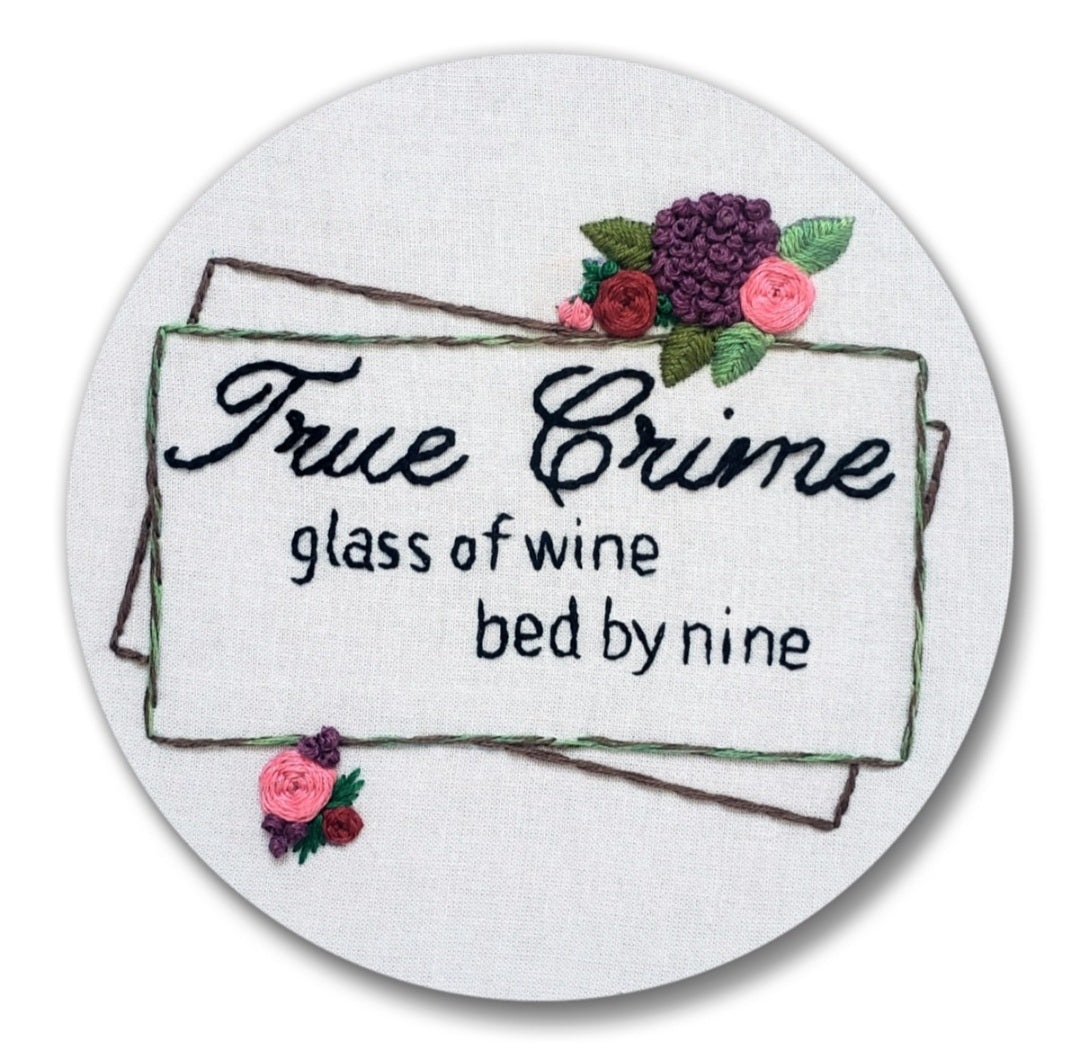 2" True Crime, Glass of wine, Bed by 9 | Embroidery Replica Magnet